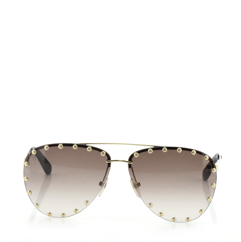 Louis Vuitton The Party Aviator Sunglasses Studded Metal Gold 733743