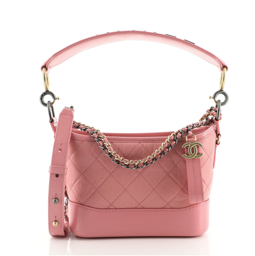 Chanel Gabrielle Hobo with Logo Handle Quilted Aged Calfskin Small Pink  7338843