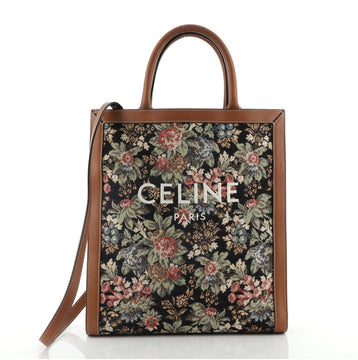Celine Vertical Cabas Tote Floral Jacquard and Calfskin Small
