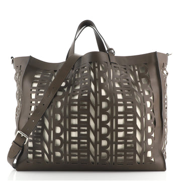 Fendi Logo Shopping Tote Laser Cut Leather Large