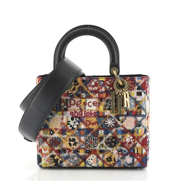 Christian Dior Peace and Love Lady Dior Bag Embroidered Canvas and Leather Medium