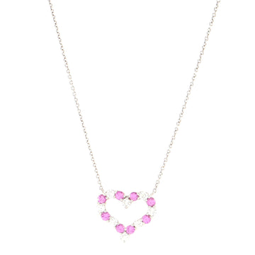 Tiffany & Co. Heart Pendant Necklace Platinum with Diamonds and Pink Sapphires Small