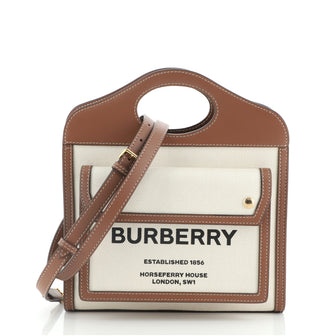 Burberry Logo Pocket Tote Canvas with Leather Mini