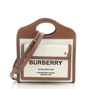 Burberry Logo Pocket Tote Canvas with Leather Mini
