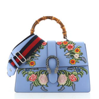 Gucci Dionysus Bamboo Top Handle Bag Embroidered Leather Large
