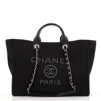 Chanel Deauville Tote Pearl Embellished Canvas Medium