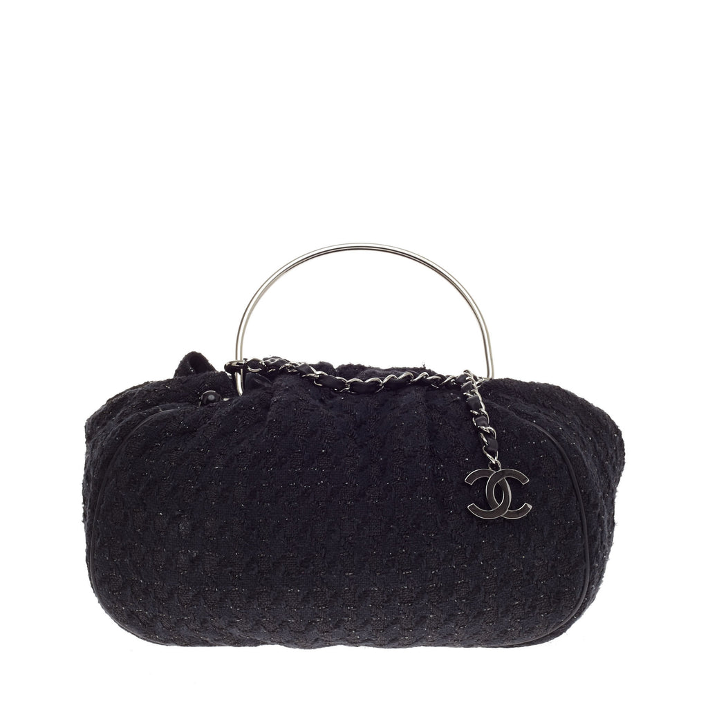 Chanel Tweed On Stitch Flap Bag Quilted Nylon Medium Black 1911341