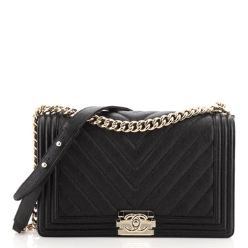Chanel Boy Flap Bag Chevron Caviar New Medium