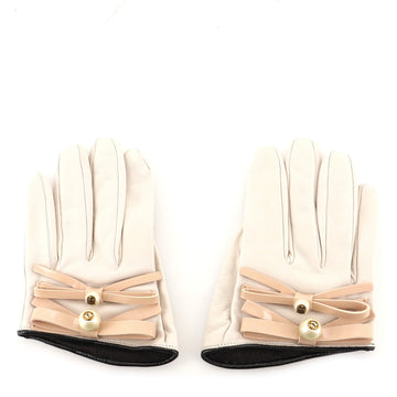 Gucci Pearly Bow Short Gloves Leather with Faux Pearls