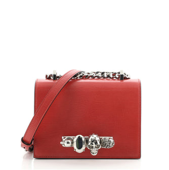 Alexander McQueen Jewelled Flap Satchel Lizard Embossed Leather Small