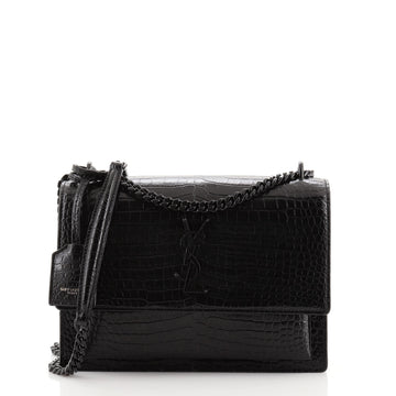 Saint Laurent Sunset Crossbody Bag Crocodile Embossed Leather Medium