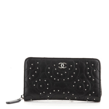 Chanel Zip Around Wallet Studded Camellia Lambskin Long