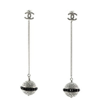 Chanel CC Ball Drop Earrings Crystal Embellished Metal