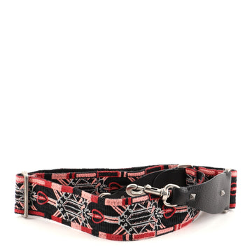 Valentino Rockstud Guitar Shoulder Strap Embroidered Canvas
