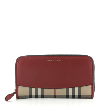 Burberry Elmore Zip Wallet Leather with Horseferry Check Canvas