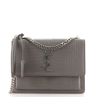 Saint Laurent Sunset Crossbody Bag Crocodile Embossed Leather Medium