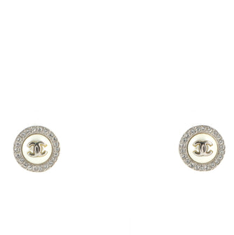 Chanel CC Stud Earrings Crystal Embellished Metal and Faux Pearls