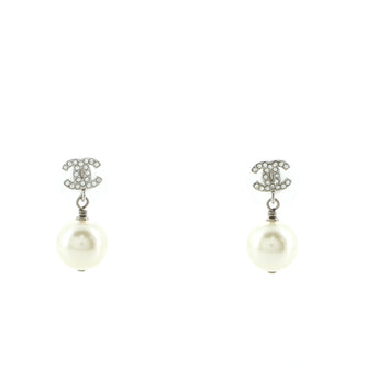 Chanel CC Drop Earrings Metal with Crystal and Faux Pearl