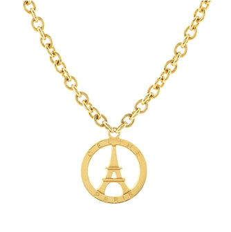 Celine Vintage Eiffel Tower Circle Pendant Necklace Metal