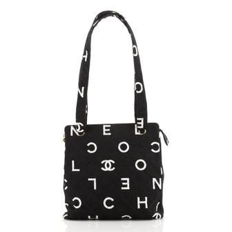 Chanel Vintage Coco Logo Zip Tote Quilted Printed Canvas Medium