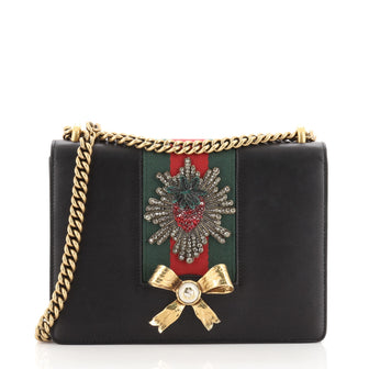 Gucci Web Peony Chain Shoulder Bag Embellished Leather Medium