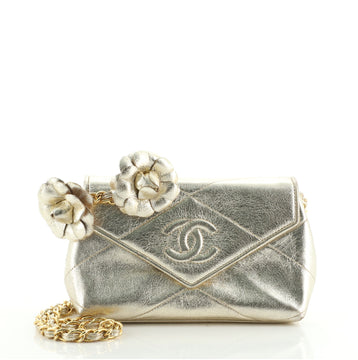 Chanel Vintage Camellia Diamond CC Flap Crossbody Bag Quilted Lambskin Mini