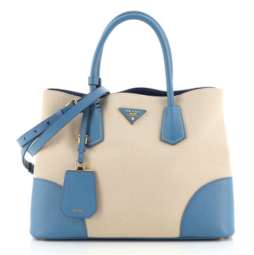 Prada Cuir Double Tote Canvas and Saffiano Leather Small