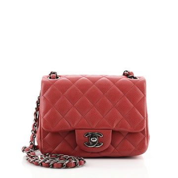 Chanel Square Classic Single Flap Bag Quilted Caviar Mini