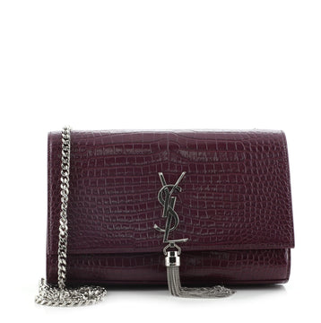 Saint Laurent Classic Monogram Tassel Crossbody Bag Crocodile Embossed Leather Medium