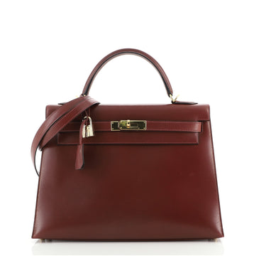 Hermes Kelly Handbag Red Box Calf with Gold Hardware 32