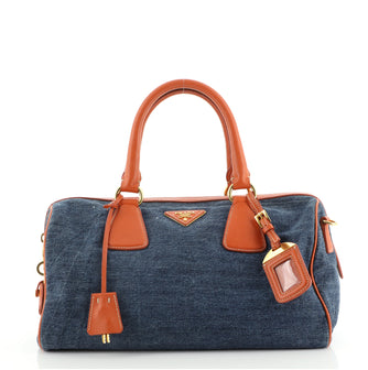 Prada Convertible Boston Bag Denim and Saffiano Leather Medium
