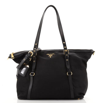 Prada Convertible Logo Tote Tessuto and Leather Large
