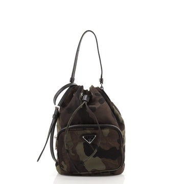 Prada Drawstring Bucket Bag Printed Tessuto Small