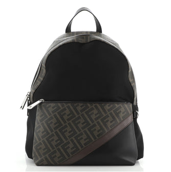 Fendi Front Pocket Backpack Nylon with Zucca Coated Canvas and Leather