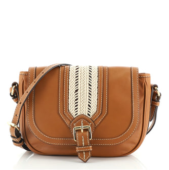 Burberry Braided Buckle Messenger Bag Leather with Canvas Medium