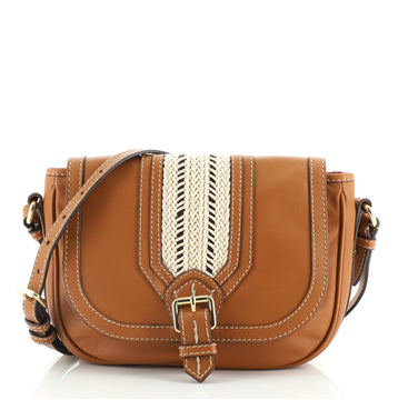 Burberry Braided Buckle Messenger Bag Leather with Canvas Medium