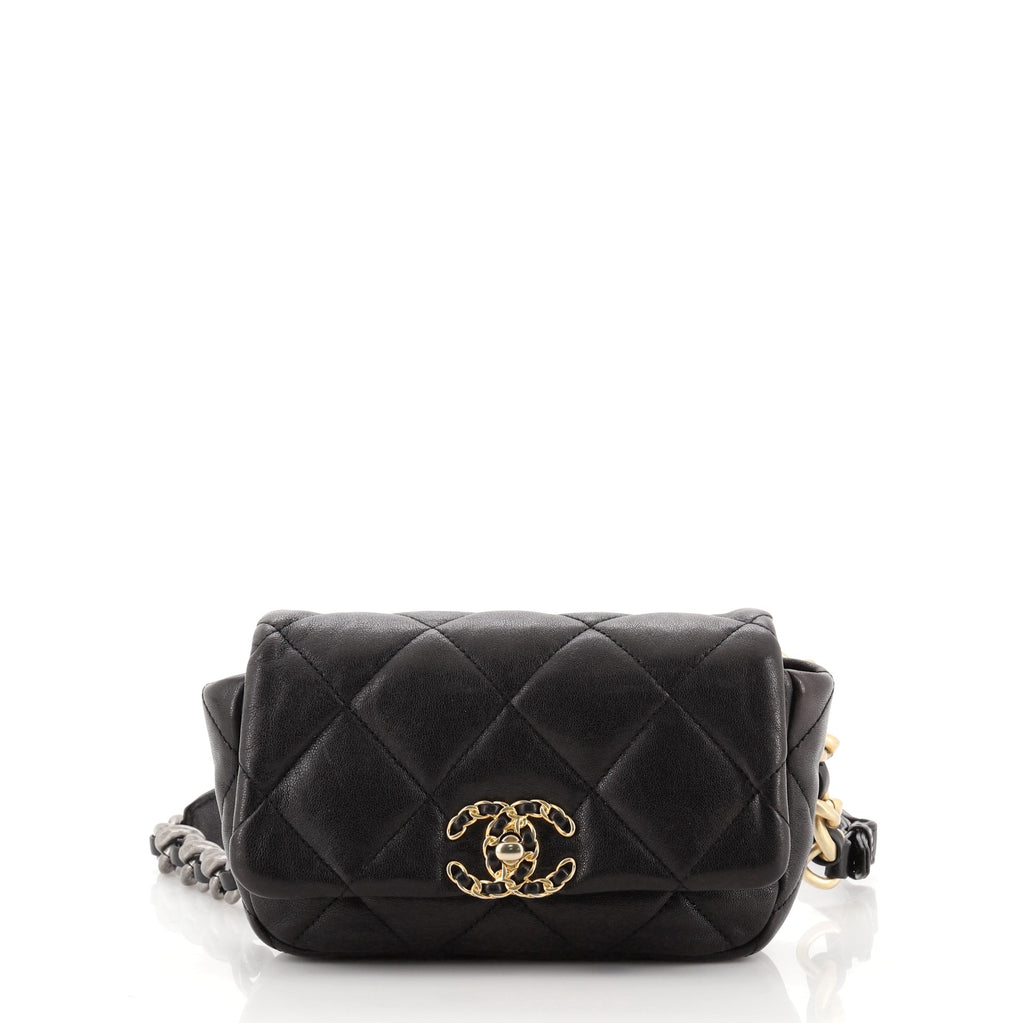 Chanel 19 Waist Bag Quilted Goatskin Black 7378125