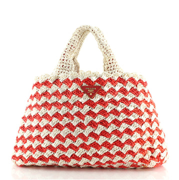 Prada Canapa Tote Raffia Crochet Small