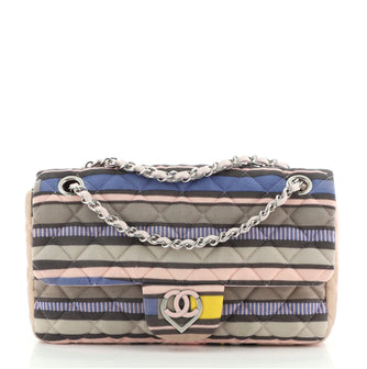 Chanel CC Heart Flap Bag Quilted Printed Jersey Medium