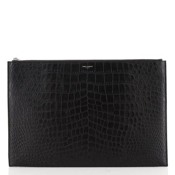 Saint Laurent Zip Pouch Crocodile Embossed Leather Large