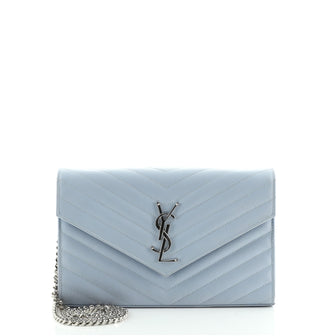 Saint Laurent Classic Monogram Wallet on Chain Matelasse Chevron Leather Medium