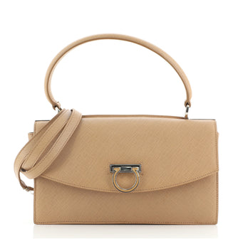 Salvatore Ferragamo Gancini Convertible Top Handle Bag Saffiano Leather East West