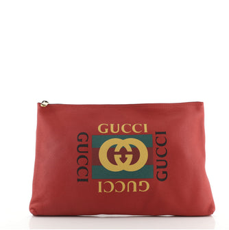 Gucci Logo Portfolio Pouch Printed Leather Large