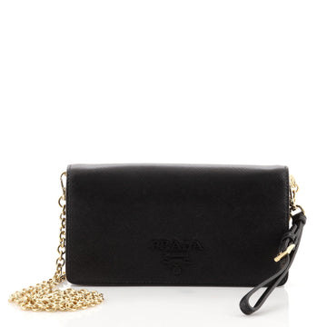 Prada Monochrome Wristlet Wallet on Chain Saffiano Leather Mini