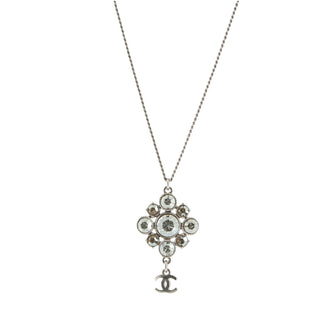 Chanel CC Floral Pendant Necklace Earrings Metal with Rhinestones