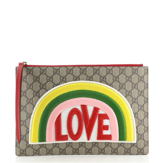 Gucci Zipped Pouch Embroidered GG Coated Canvas and Leather Large