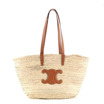 Celine Triomphe Basket Shoulder Bag Raffia with Leather Large