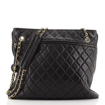 Chanel Vintage Zipped Chain Tote Quilted Leather Large
