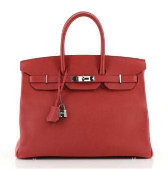 Hermes Birkin Handbag Red Epsom with Palladium Hardware 35