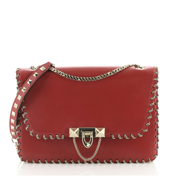 Valentino Demilune Shoulder Bag Chain Whipstitch Leather Small